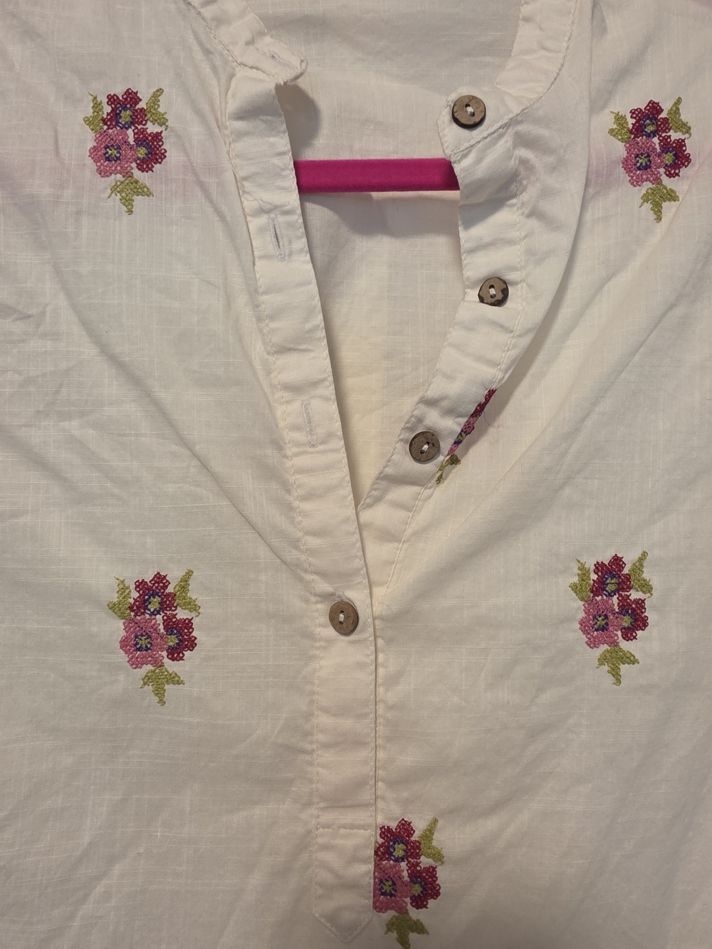 GENERATION Y White Tunic with Pink Floral Embroidery